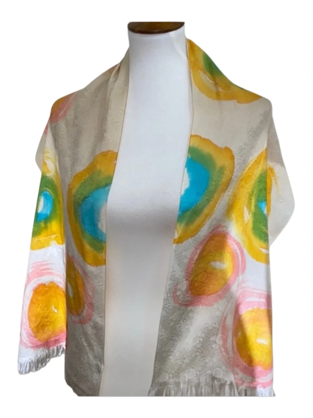 Vintage 100% Silk Scarf Japan Abstract Mod Jacquard Oblong Colorful